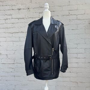 ✨RARE✨ Nasty Gal Collection Leather Oversized Moto Jacket Coat Size 4